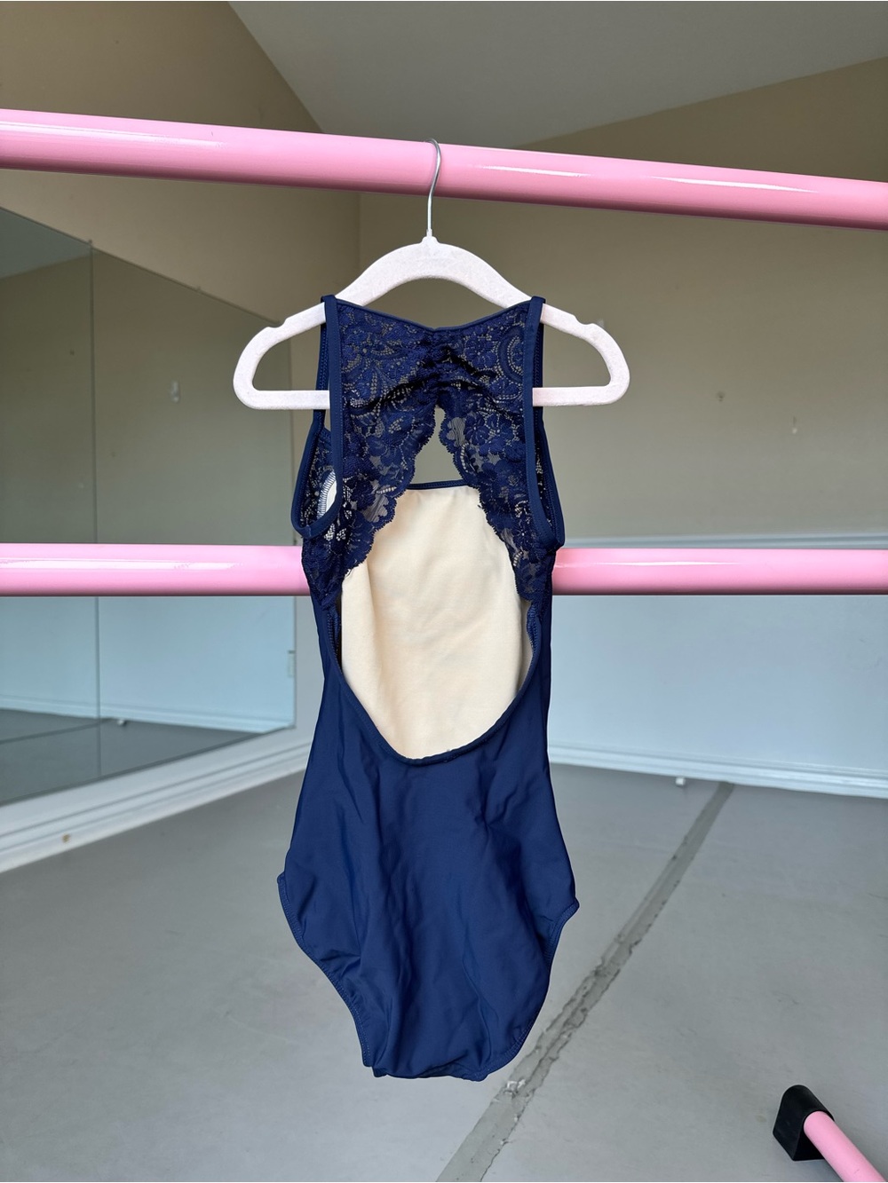 Eleve Lacey Girls Navy Lace Back Dance Leotard - Picture 4 of 6
